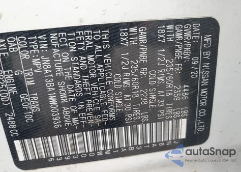 2021 Nissan Rogue Sv Fwd from USA, damaged, VIN JN8AT3BA1MW003936